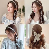 elegant floral printing ribbon hairband for women girls sweet pearl headband decorate braided hair band hair accessories