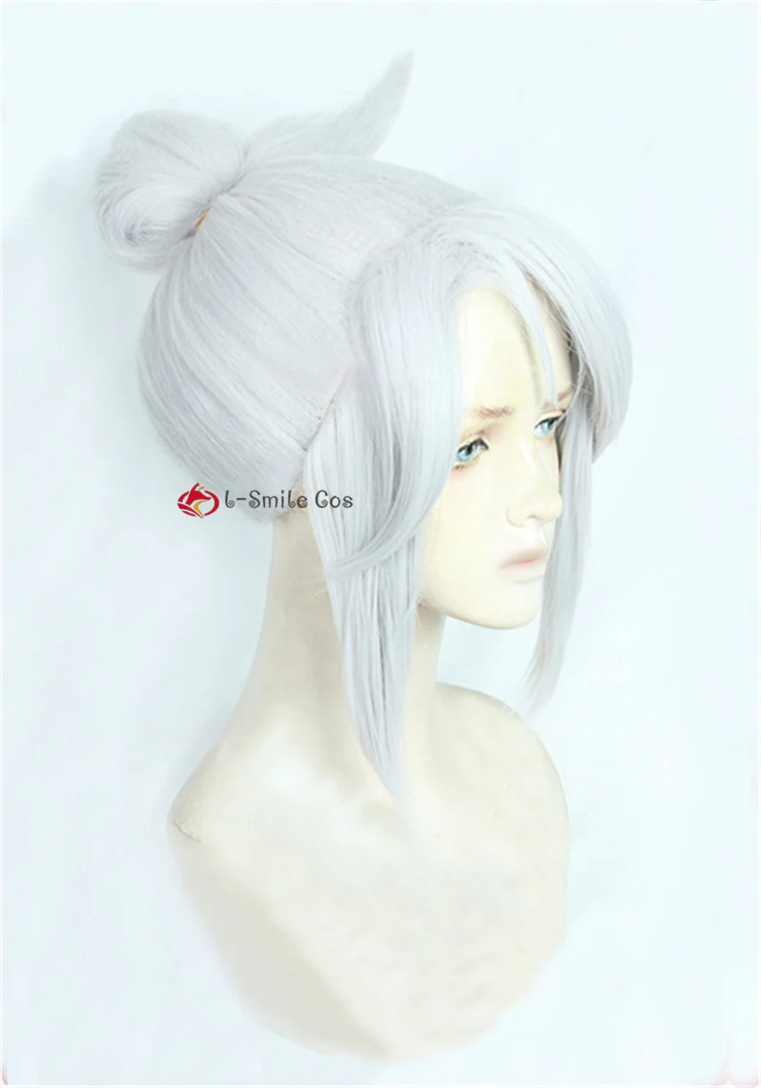 Парик для косплея Jett из Серебристо-белых волос в пучок по мотивам игры валорант