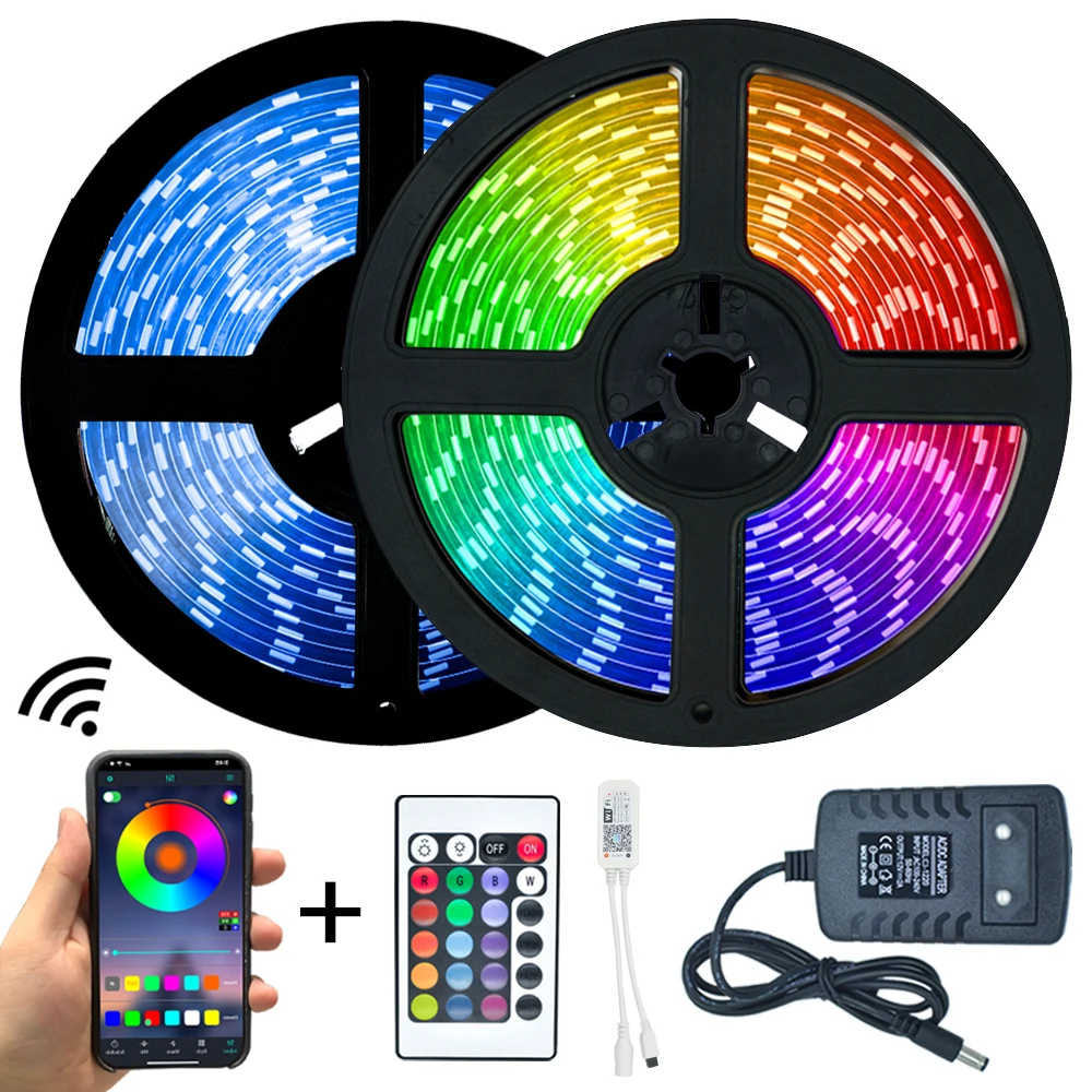 

LED Strips Lights Bluetooth Luces RGB 5050 SMD 2835 Waterproof WiFi Color Flexible Lamp Tape Ribbon Diode DC 12V 5M 10M 15M 20M