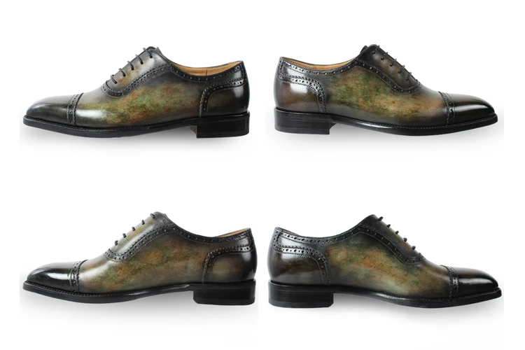 Vikeduo/Винтажные оксфорды ручной работы мужская зеленая обувь из натуральной