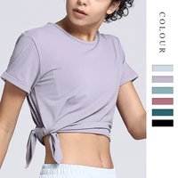 spring and summer new yoga clothes t shirt womens fitness sports short sleeve slimming exposed belly sports coat hem adjustable