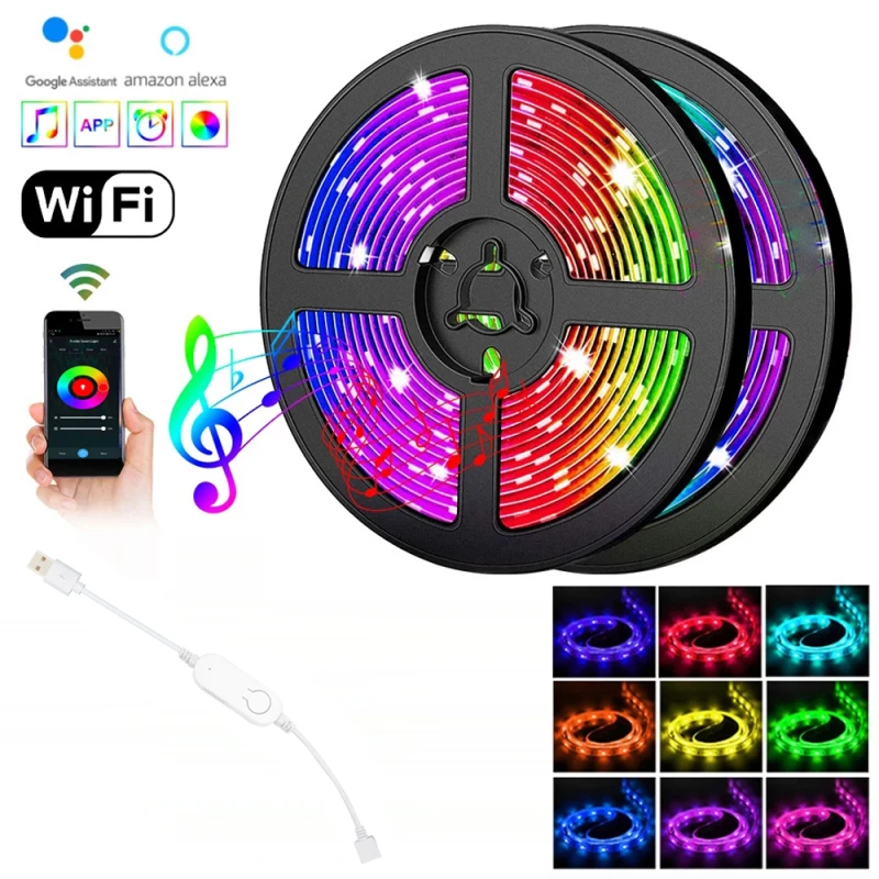 

1/2/5M Tuya Wifi LED Strip RGB SMD 5050 Flexible Ribbon Stripe Smart Home TV Back Lighting Work With Alexa Google Home