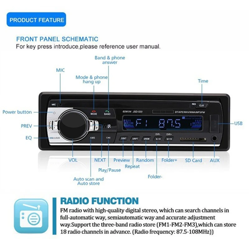 Автомагнитола 1DIN 12 В Авторадио Bluetooth автомобильная стереосистема mp3-плеер Aux вход