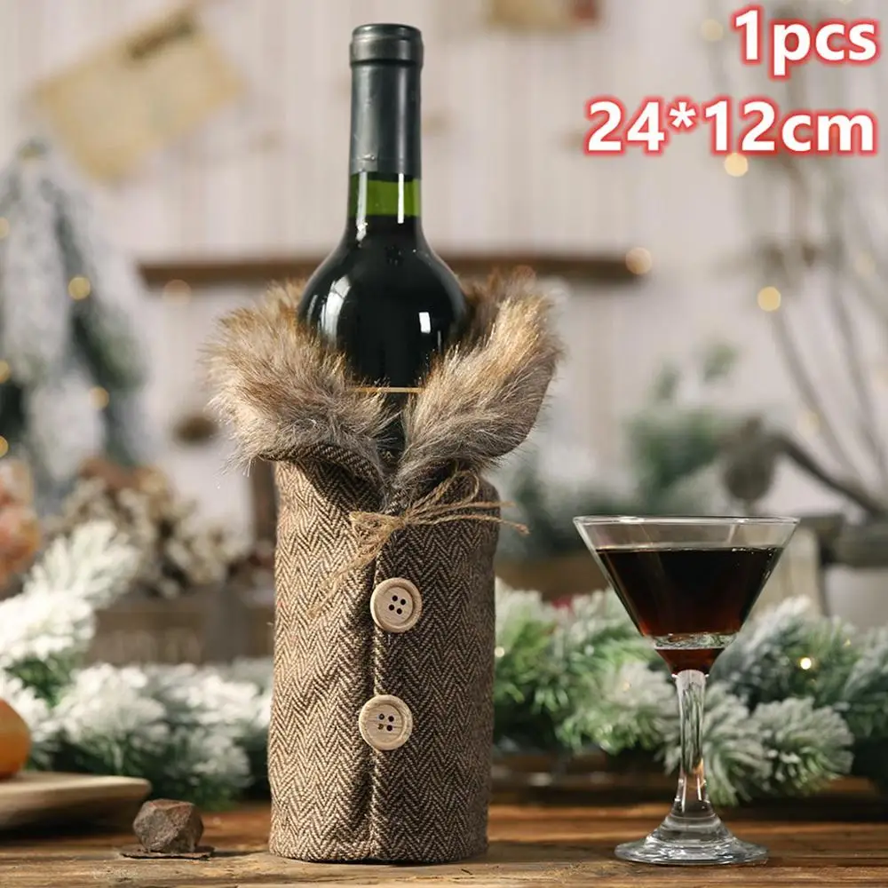 Wine Bottle Cover 8 Taoup льняная пеньковая клетчатая полоска веселое Рождество крышка бутылки вина украшения Рождественские настольные декорации Рождественский Декор для дома Noel Navidad - Цвет: Wine Bottle Cover 8