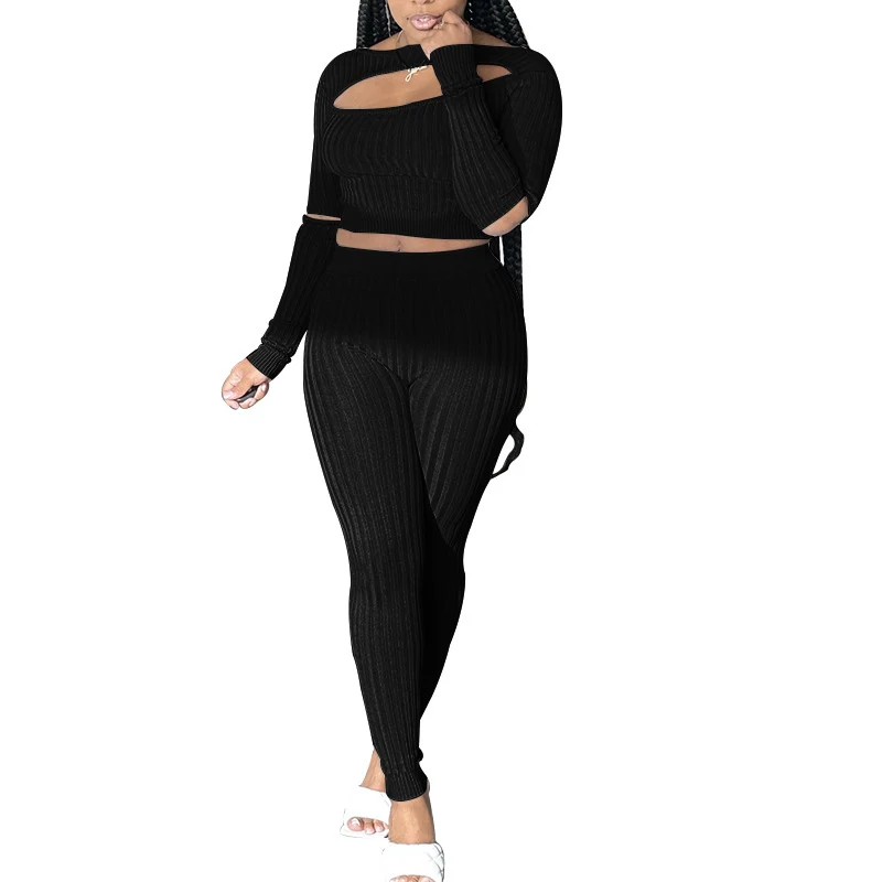 

Women Summer Casual two pieces set tracksuit elastic skinny long sleeve crop top and Pants sportswear 2 pieces set slim outfit