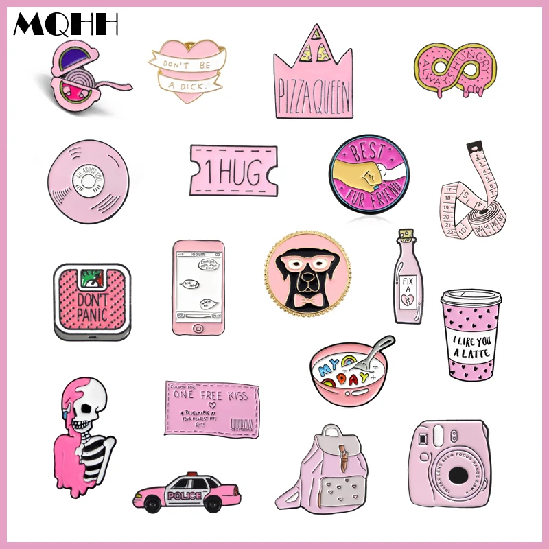 Розовая мультяшная эмалированная брошь животное собака сумка Желание бутылка