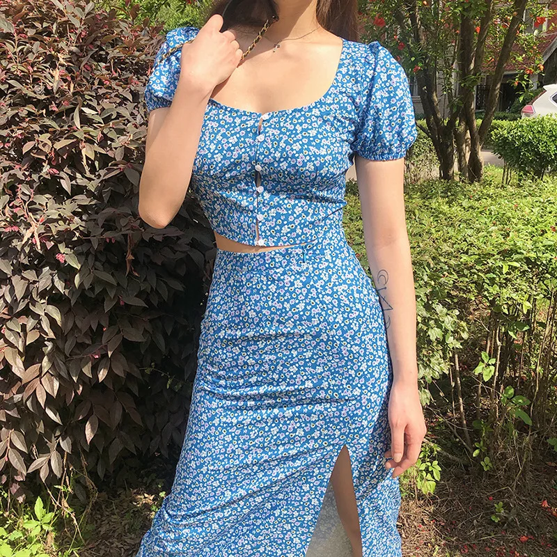 Комплект из двух предметов с цветочным принтом и пышными рукавами Женская