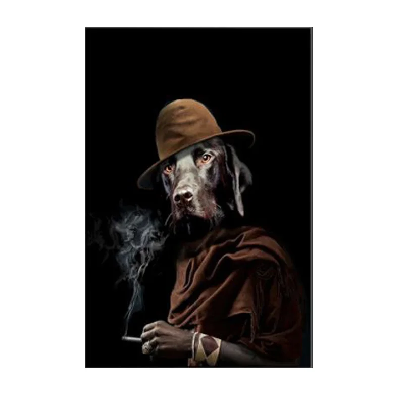 

Funny Art Retro Dog In A Hat Smoking Canvas Painting Poster Print Cuadros Wall Art for Living Room Home Decor (No Frame)