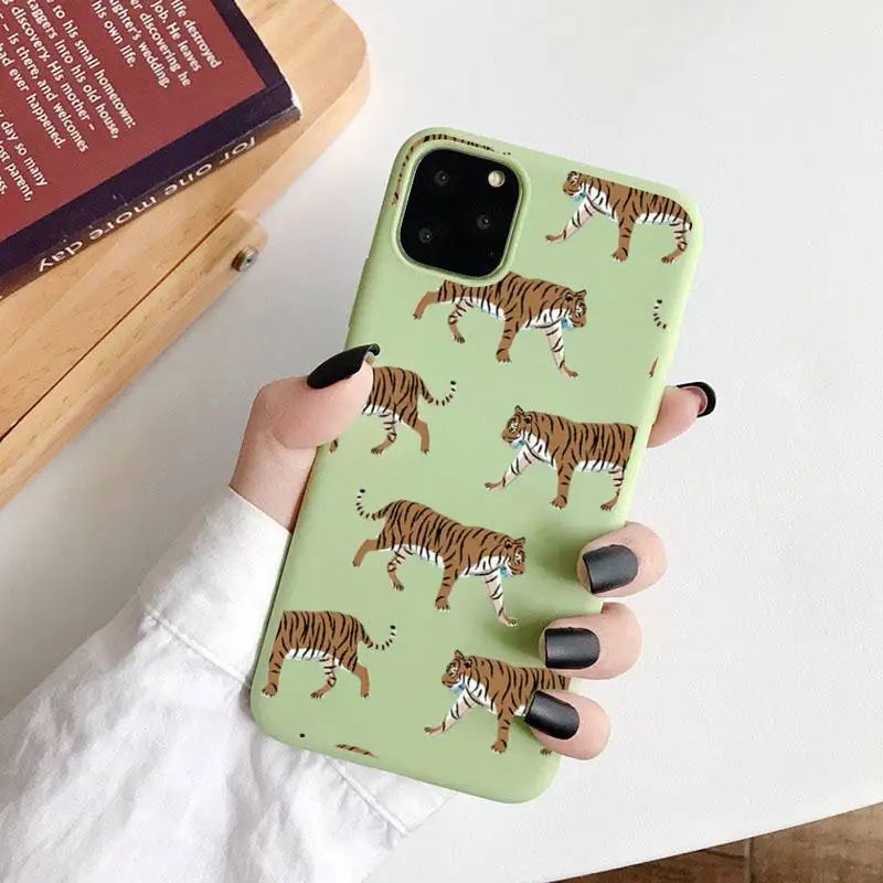 

Lion tiger leopard animal pattern Phone Case Candy Color for iPhone 6 7 8 11 12 s mini pro X XS XR MAX Plus