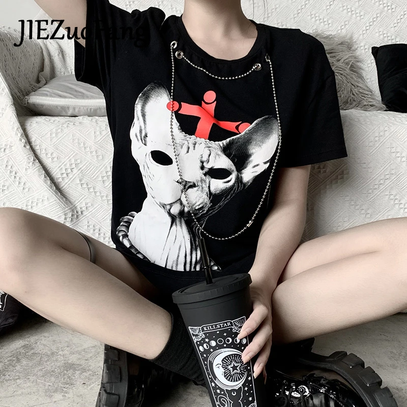 Футболка JIEZuoFang Женская в готическом стиле модная свободная уличная одежда панк
