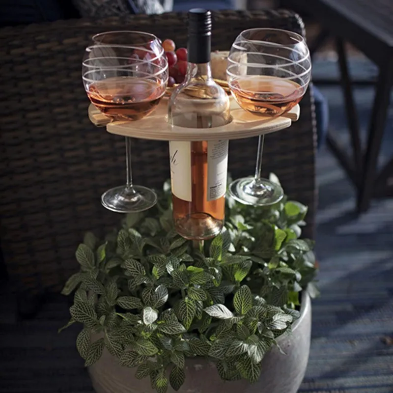 

Foldable Outdoor Wine Table With Round Desktop Mini Portable Folding Wine Table For Outdoor Garden Travel Beach Garden