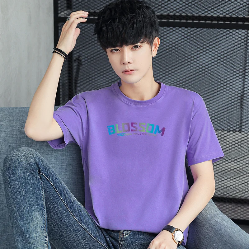 

Men's T-shirt Cotton Short Sleeve Tide Man Fashion Big Size Bottoming Tops Round Neck Summer White Tee Men Clothing