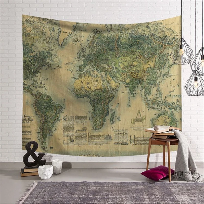 

World Map Series Tapestry Wall Hanging Home Decor Blanket for Living Room Bedroom Multifunction Background Cloth Blanket Carpet