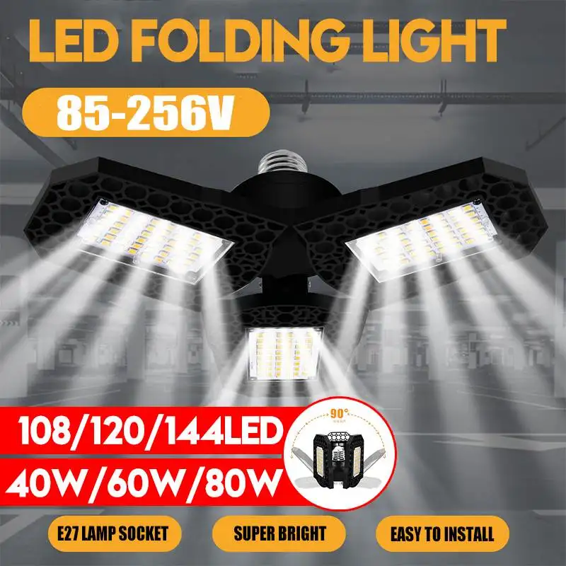 

40W 60W 80W LED Garage Light E27 Deformable Ceiling Light For Home Warehouse Workshop Folding Industrial Lamp AC85-265V