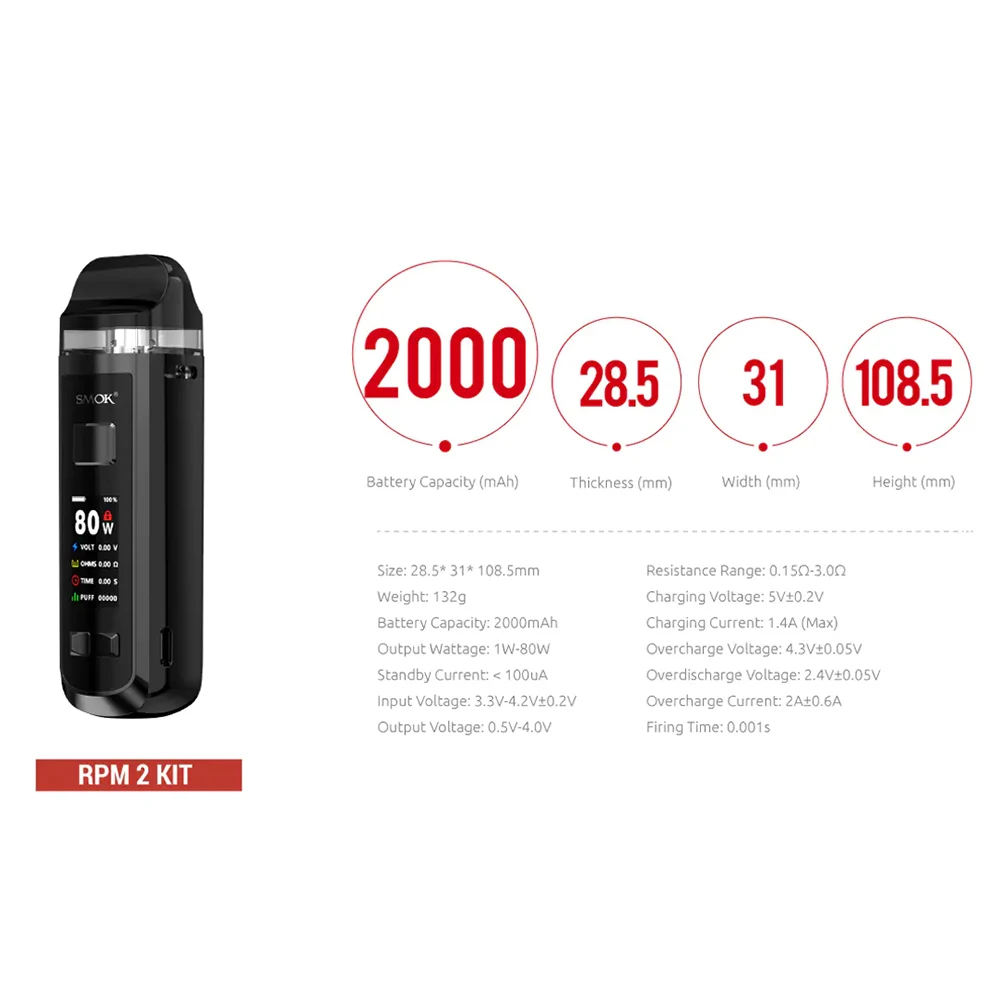SMOK RPM2 Pod System Kit 2000mah Battery 80W Vape Mod & 7ml RPM fit Mesh MTL Coil Vaporizer VS NORD 2 MAG | Электроника