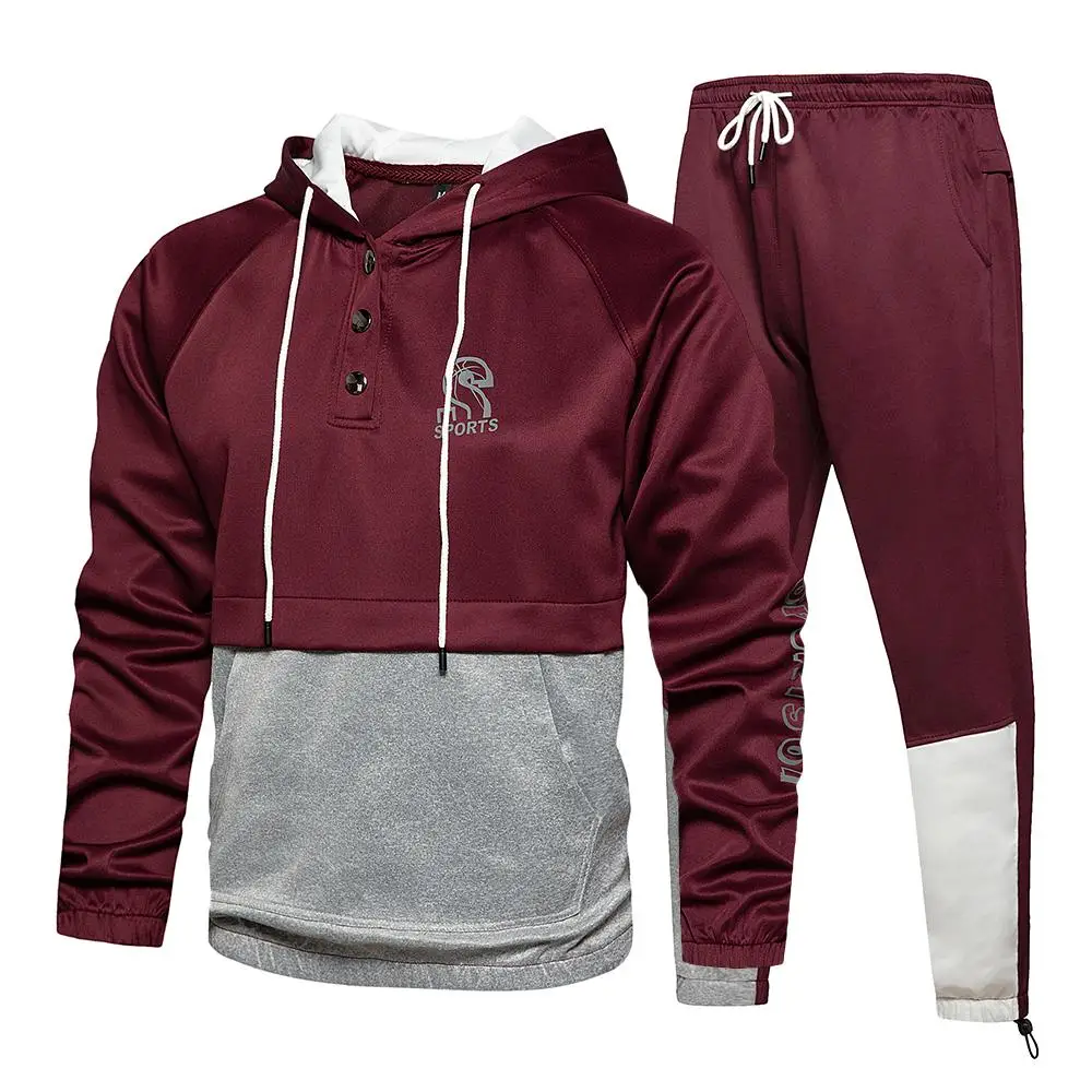 

ZITY 2020 Sportswear Men Casual Patchwork Hooded Male Tracksuit Elastic -Waist Running Suit Men Jogger Sweatshirts -Pants Sets