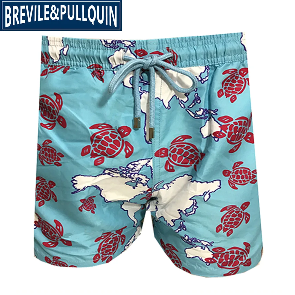 Бренд Brevile pullquin пляжные обшитые мужские шорты Черепашки купальники фламинго и ананасы Пингвин мужские бордшорты быстросохнущие - Цвет: P