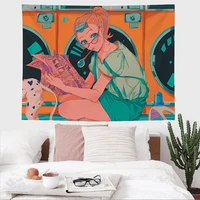 anime girl pink tapestry wall hanging hippie bedroom background cloth fabric kawaii blanket japanese room decoration