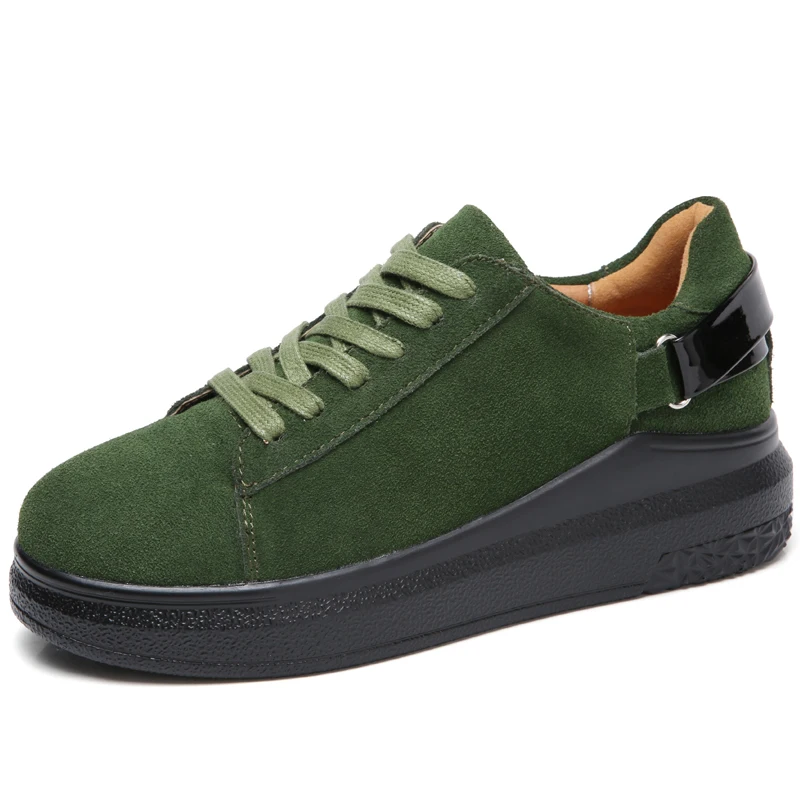 2019 осенние женские туфли на плоской подошве Кожаные Замшевые кроссовки