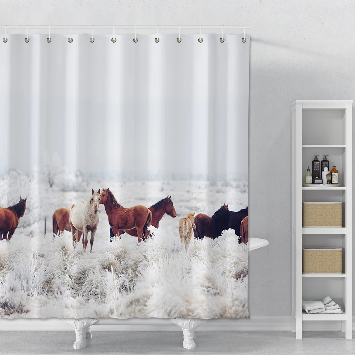 

Shower Curtain Printed Horses Grassland Waterproof Bathroom Shower Curtain Polyester Bath Shower Curtain With Hooks Home Decor