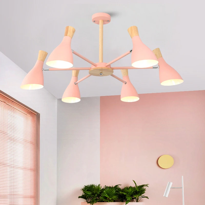 

Home Nordic simple modern solid wood E27 led 220V aluminum chandelier for living room bedroom study creative personality bedroom