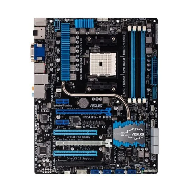 

ASUS F2A85-V PRO Socket FM2 AMD A85X Desktop PC Motherboard DDR3 64G A10-5800K A10-6800K Cpus DVI HDMI 6×USB3.0 3×PCI-E X16 ATX