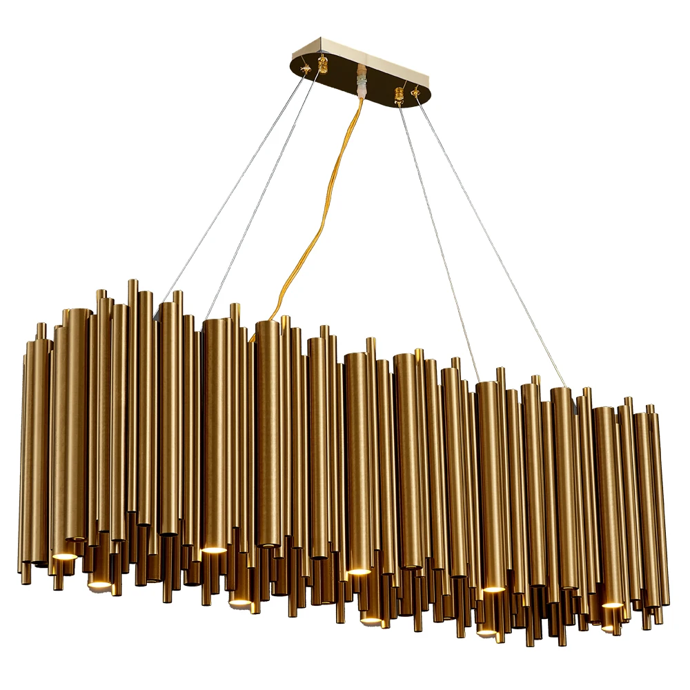 

Luxury modern chandelier for dining room brushed gold stainless steel hanging light fixture rectangle kitchen island decor lamps