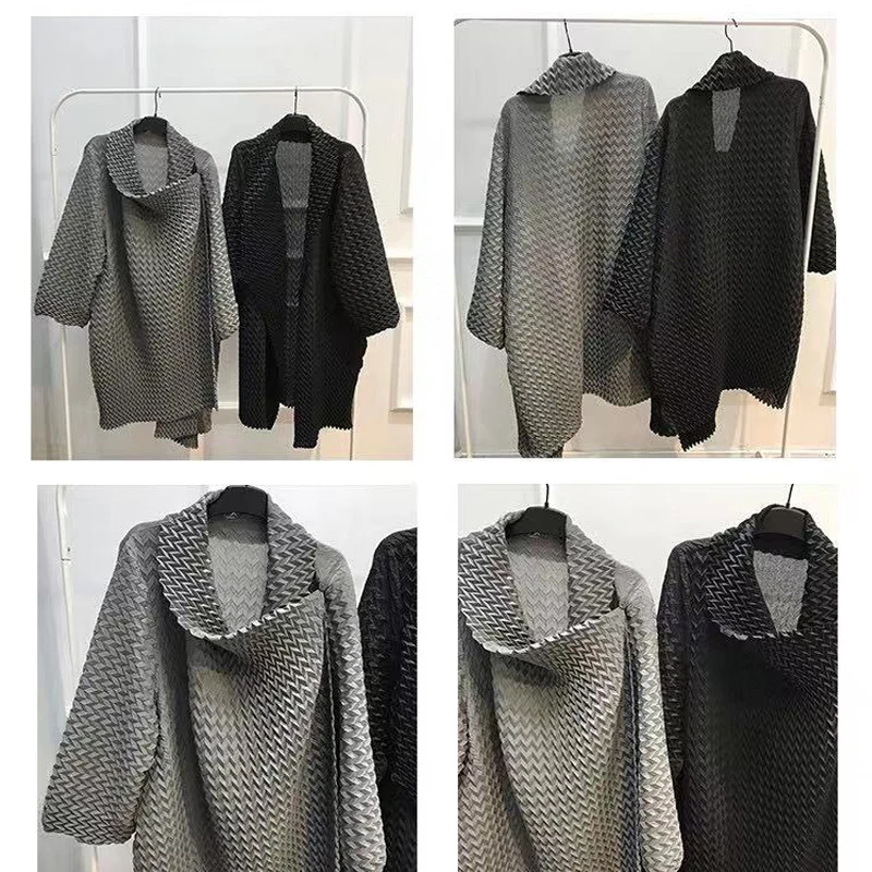 

2020 Autumn New Folds Pleated Solid Color Large Size Loose Thin Long Temperament Windbreaker Jacket Female