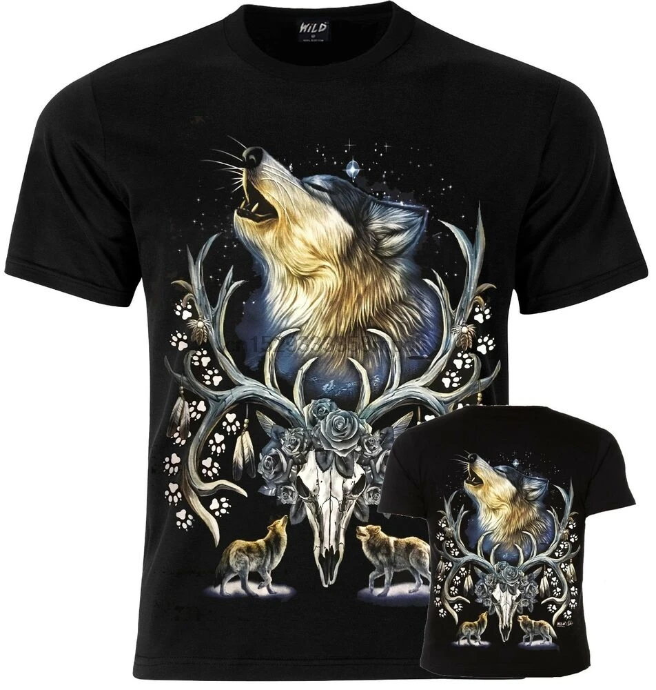 Футболка с воющим волком и индийскими животными Размеры S M L XL | Мужская одежда