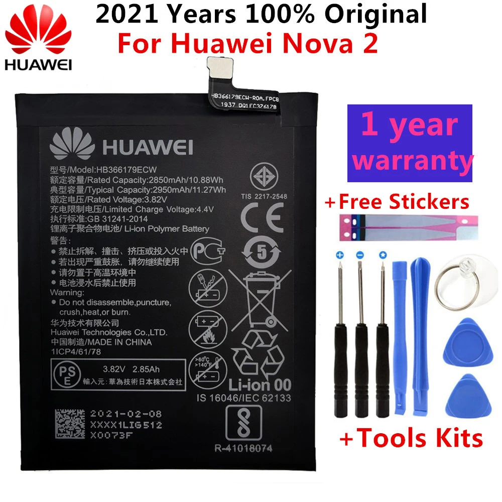 

100% Original Hua Wei Replacement Phone Battery HB366179ECW for Huawei Nova 2 CAZ-AL10 CAZ-TL00 2950mAh+Free Tools