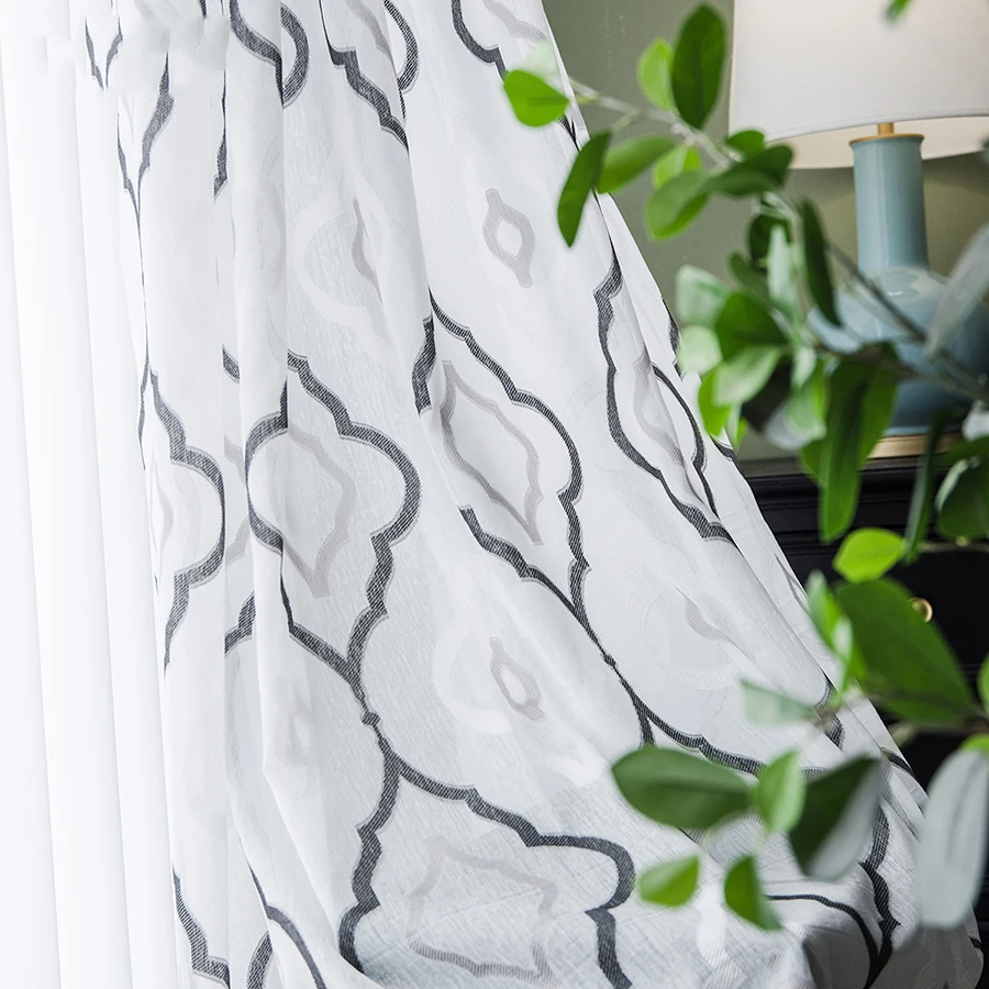 Mdoren простые черно белые Геометрические жаккардовые вуаль тюль занавески для