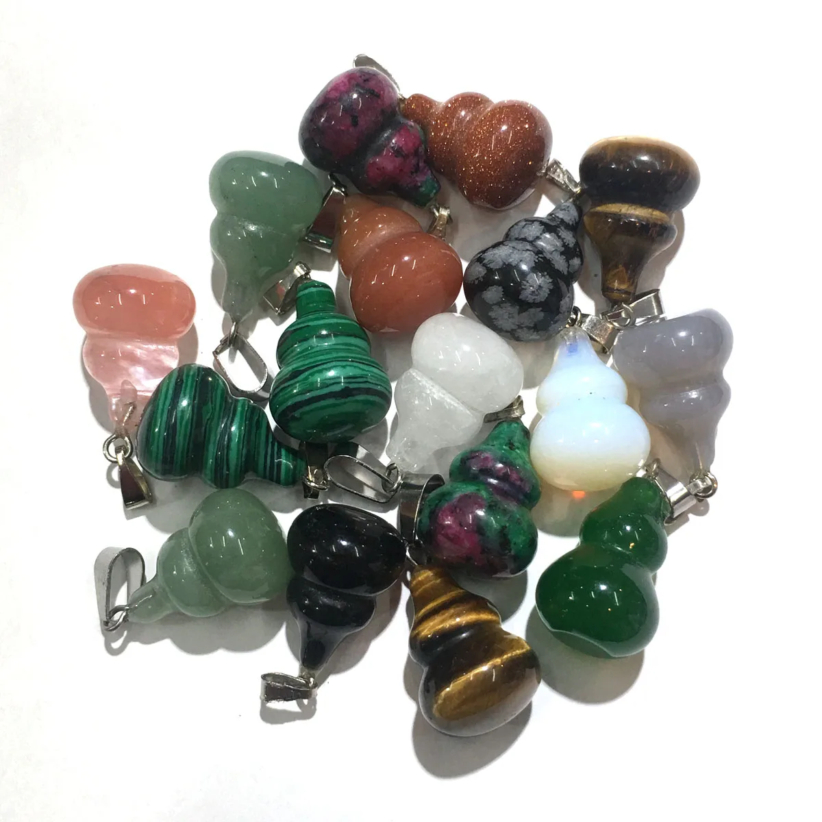 

1PC Calabash Rose Quartzs Malachites Pendant Reiki Healing Natural Stone Amulet DIY Jewelry Natural Stone Charms Size 13x18mm