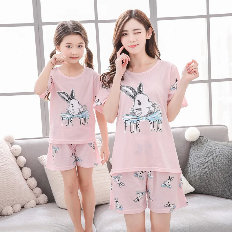 

Mother Daughter pajamas girls Summer Family Matching Outfits Cartoon T-shirt and pant kids girls clothing