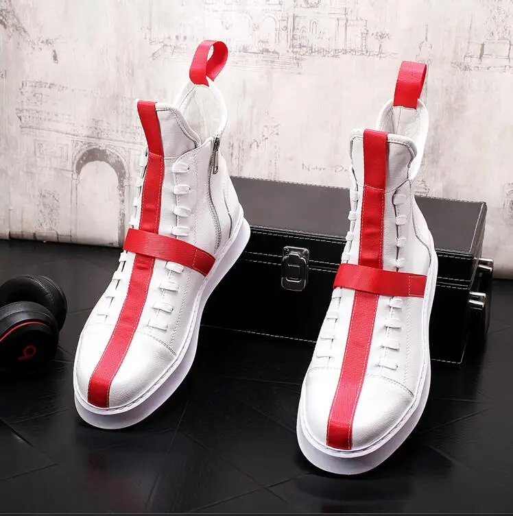 Мужские высокие кроссовки ковбойские ботинки на толстой подошве Модная Белая