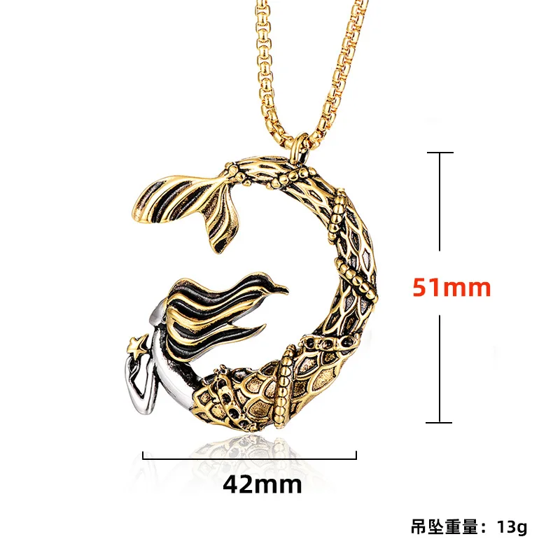 

Titanium Steel Mermaid Men's Necklace Pendant Fashion New Female Mermaid Stainless Steel Casting Accessories Wholesale