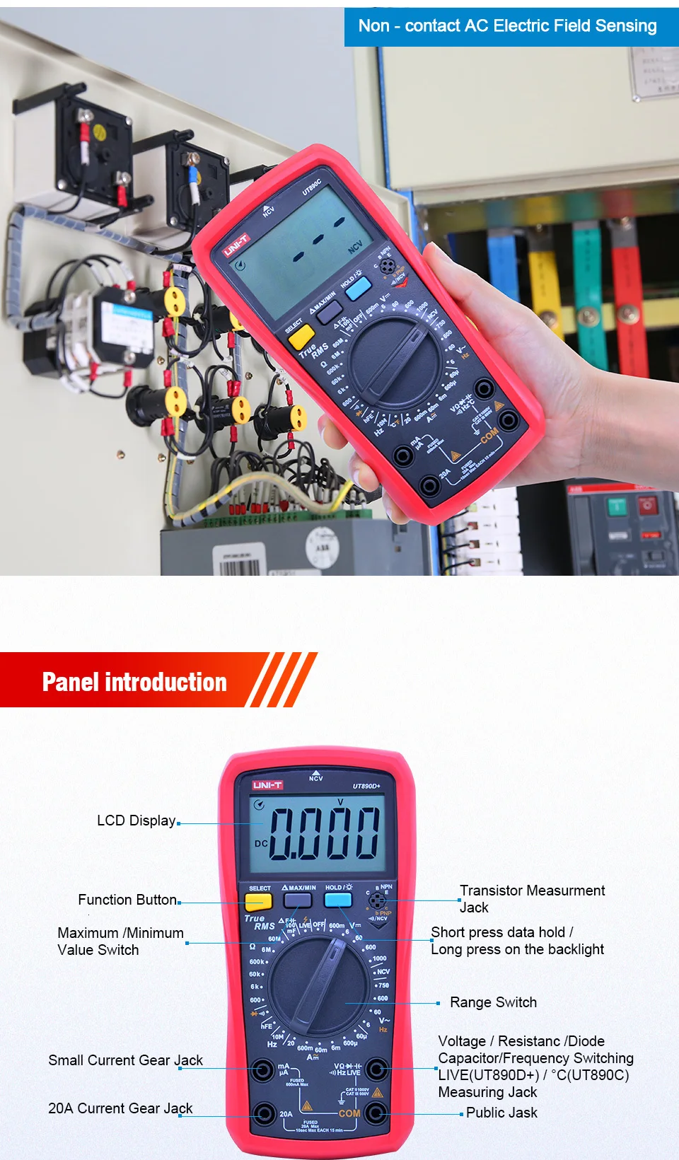 True RMS цифровой мультиметр UNI-T UT890C UT890D+ AC DC Напряжение измеритель тока Сопротивление Емкость ACV Измерение частоты ЖК-дисплей NCV
