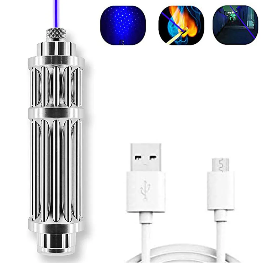 

Самая мощная синяя горящая лазерная указка 2 Вт USB 50000 м Синяя лазерная указка 450 нм зажигание мощный лазер самооборона