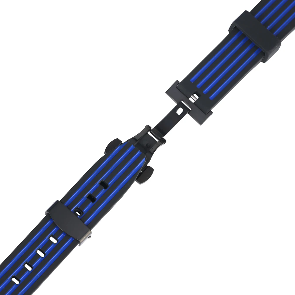 Силиконовый ремешок для часов 20 мм 22 24 практичный черный кнопочный скрытая