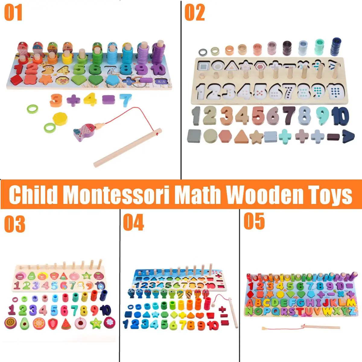 

5 Types Children's Toys Kids Digital letter Color Cognition Puzzle Baby Early Learning Building Blocks Montessori Toys