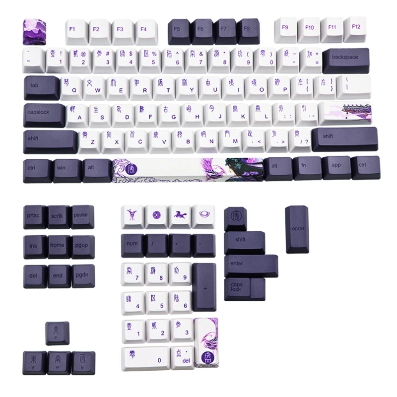 

113 Keys Purple Datang Keycap PBT Sublimation Keyboard Keycaps OEM Profile GK61