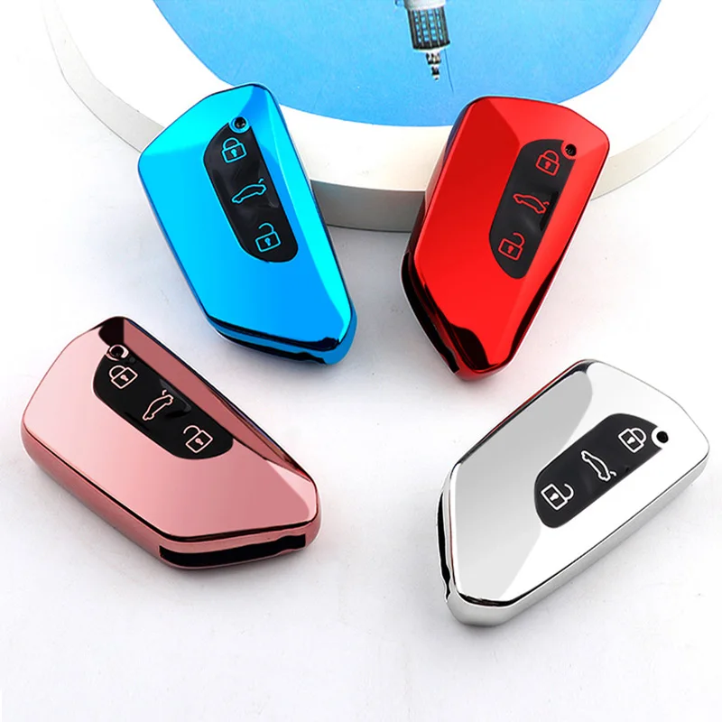 

1x TPU Car Key Case Remote Control Protector Cover Skin 3 Button Smart Keychian Holder For VW Volkswagen Golf 8 Mk8 2020 Skoda