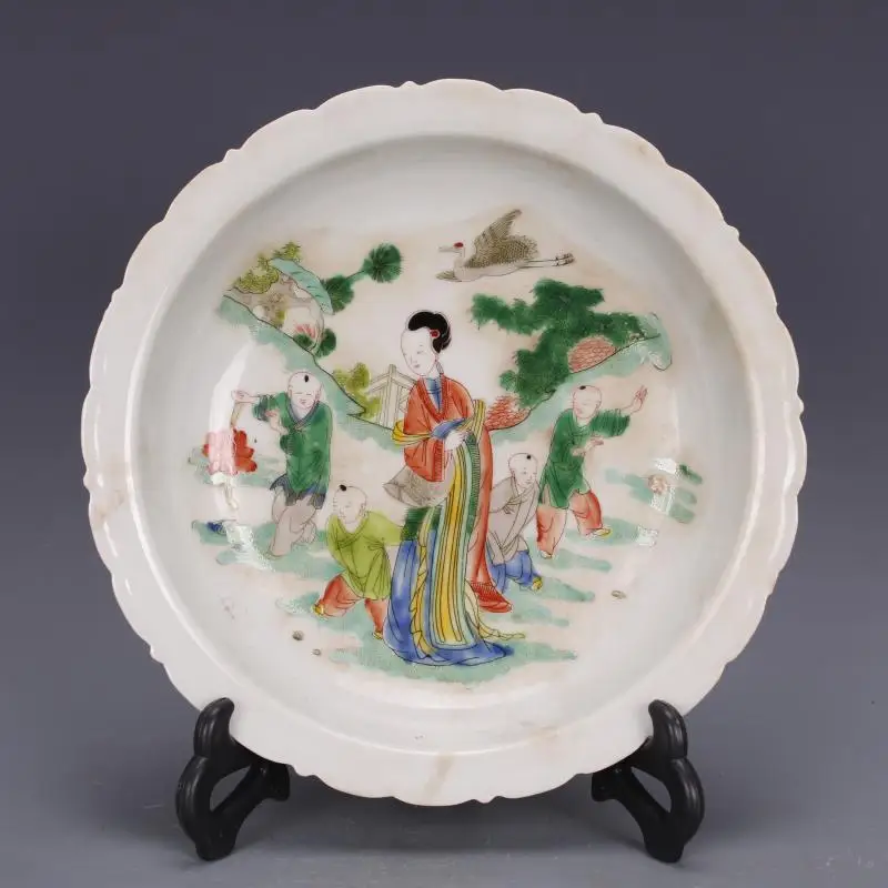 

Qing Dynasty Kangxi Ancient Colorful Character Story Plate Hand-painted Antique Porcelain Home Furnishing Antique Ornaments