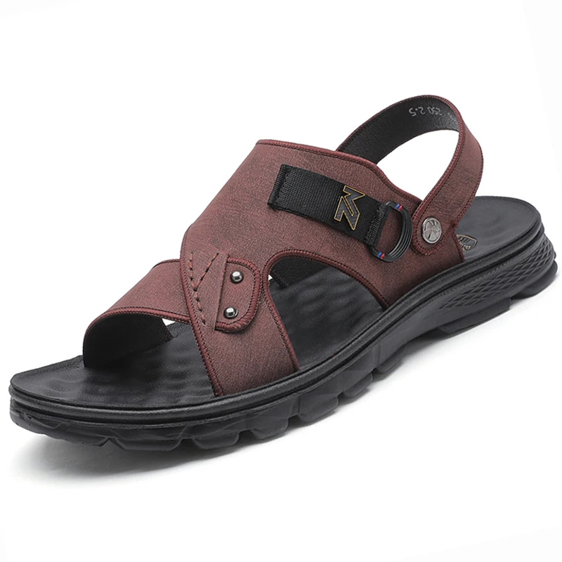 

Men Sandals Comfortable Summer Home Slippers Leather Frosted Beach Slippers 2021 New Breathable Casual ShoesOutdoor Beach Shoes