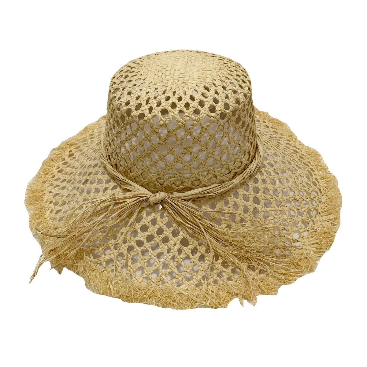 

Raffia hat women's summer hollowed out edging straw hat retro travel beach hat sunscreen sunshade hat