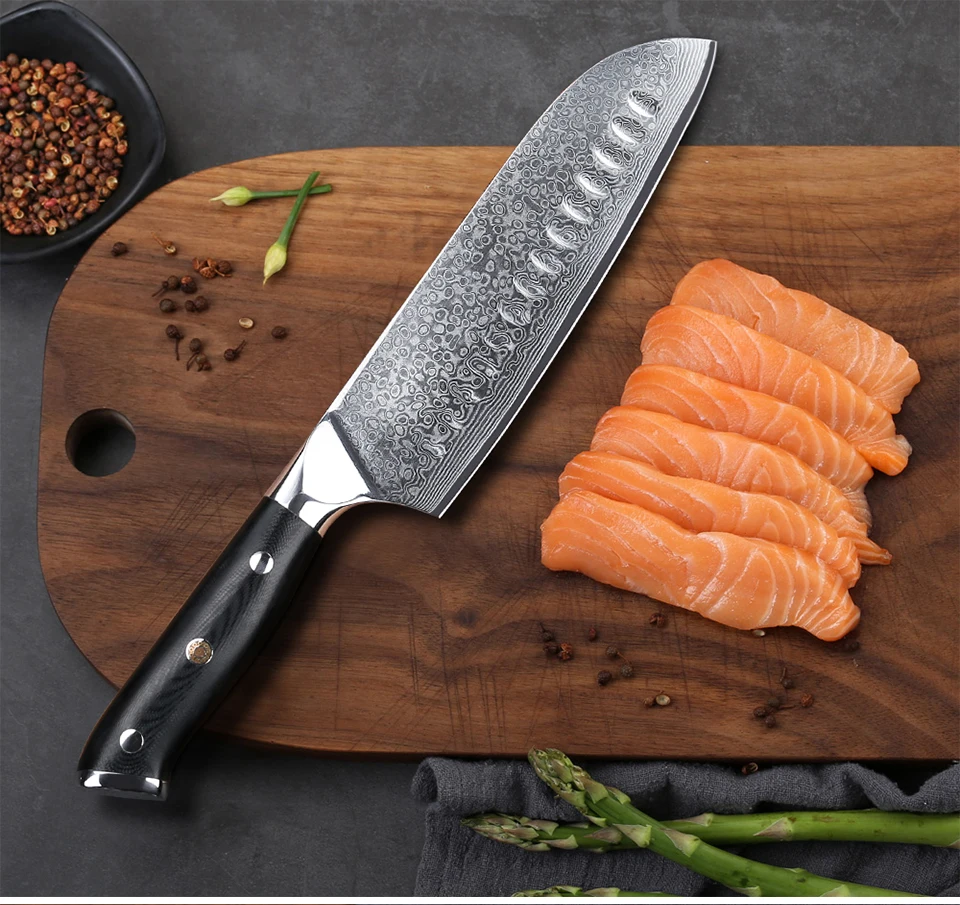TURWHO 7 дюймов Кухонные ножи santoku 67 слоев дамасской стали шеф-повара нож для мяса фрукты овощи G10 Ручка