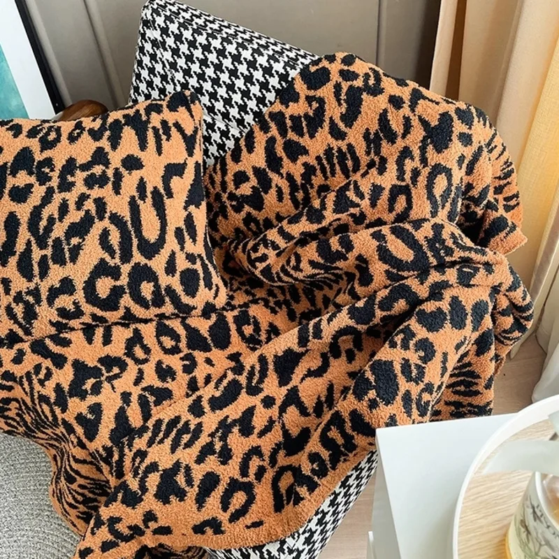 Manta de punto delicada con estampado de leopardo para adulto, manta c&aacute;lida y esponjosa, supersuave, c&oacute;moda, port&aacute;til, ligera, para sof&aacute;, Invierno-4