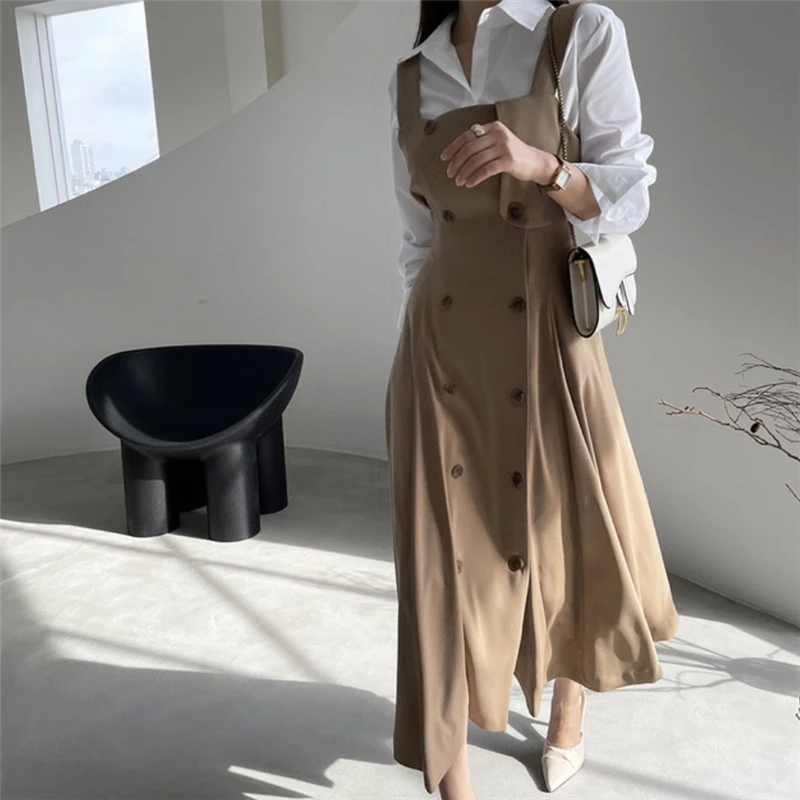 

New S-Xl Spring 2 Piece Suit Long Sleeve Vintage Women Dresses Female Blusas Girls Dress Suits V Neck Robe Femme Vestido Blouse