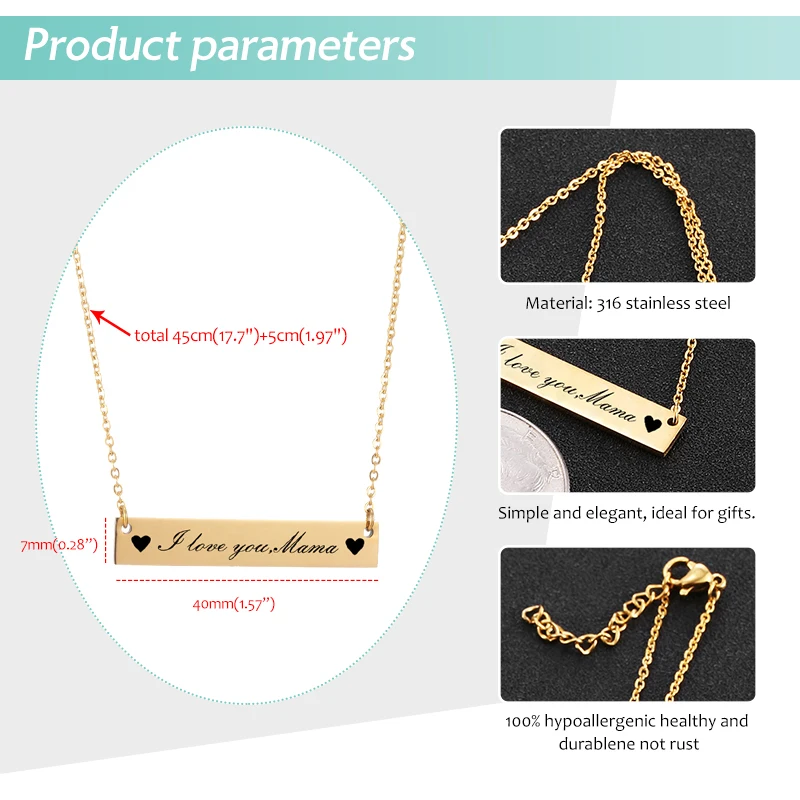 Новые часы из нержавеющей стали с буквенным принтом на заказ подвеска I love you Mama ID