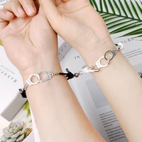 2pcs handcuffs bracelet couple lovers magnet attraction carved letters freedom wristband jewelry with rope adjustable handmade