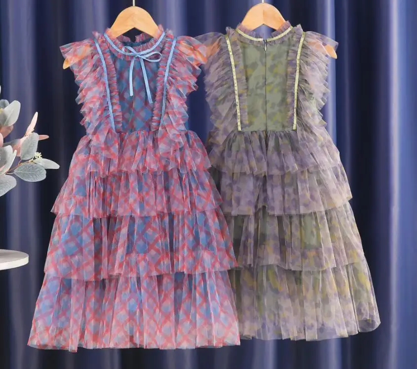 Retail Summer Baby Fashion Printed Cake Dress Princess Kids Sweet Clothing 3-8T |